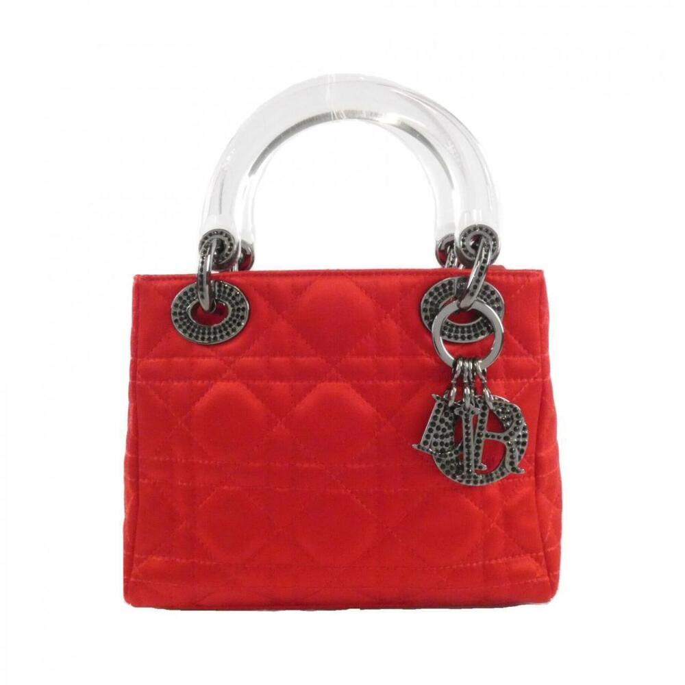 Christian Dior Lady red satin Cannage quilted stitching clear top